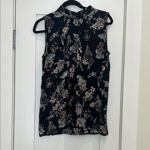 LOFT Black Floral Mock Neck Sleeveless Camisole